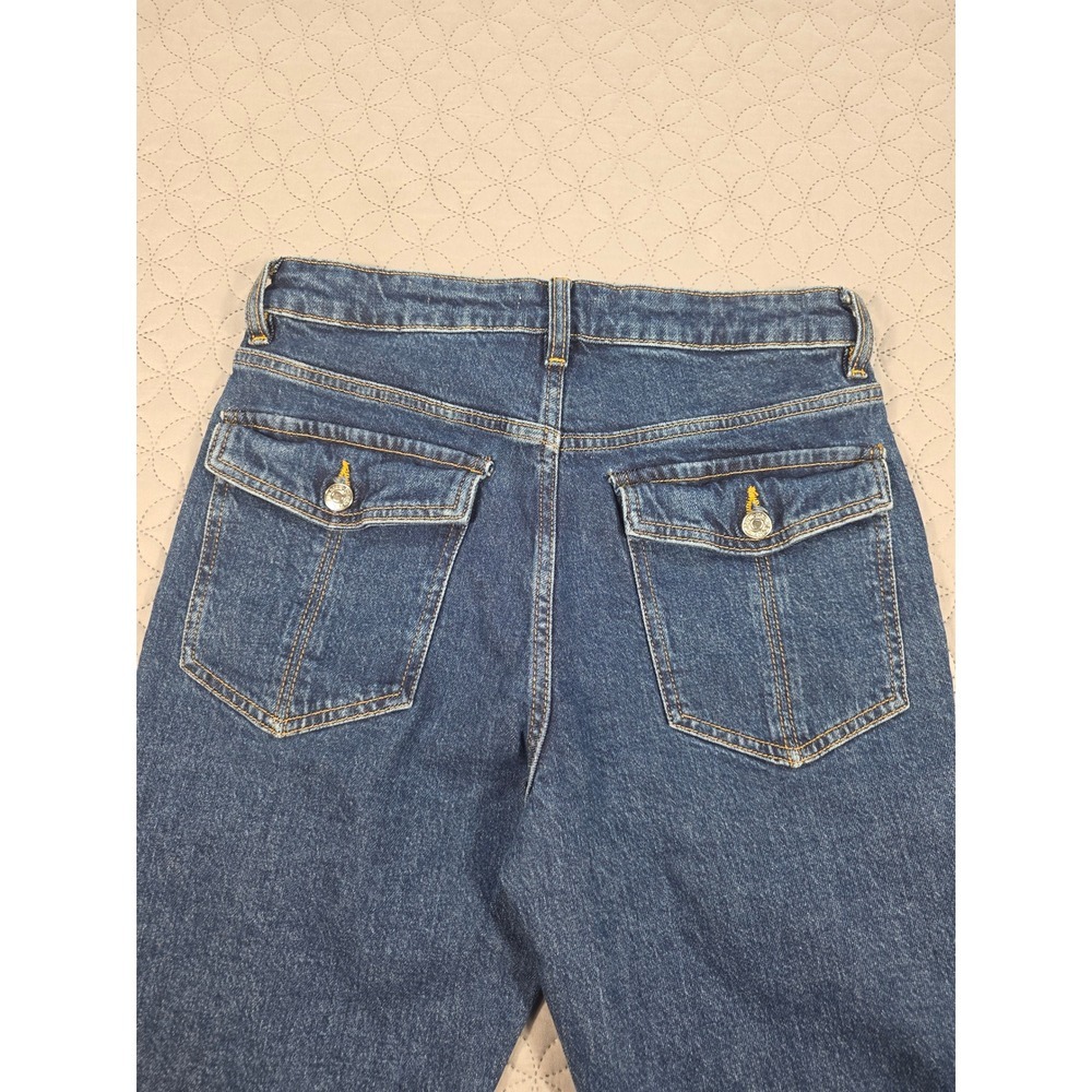 Forever 21 Premium Mid Rise Bootcut Cargo Jeans Dark Wash Blue Size 27 Utility - Picture 4 of 8